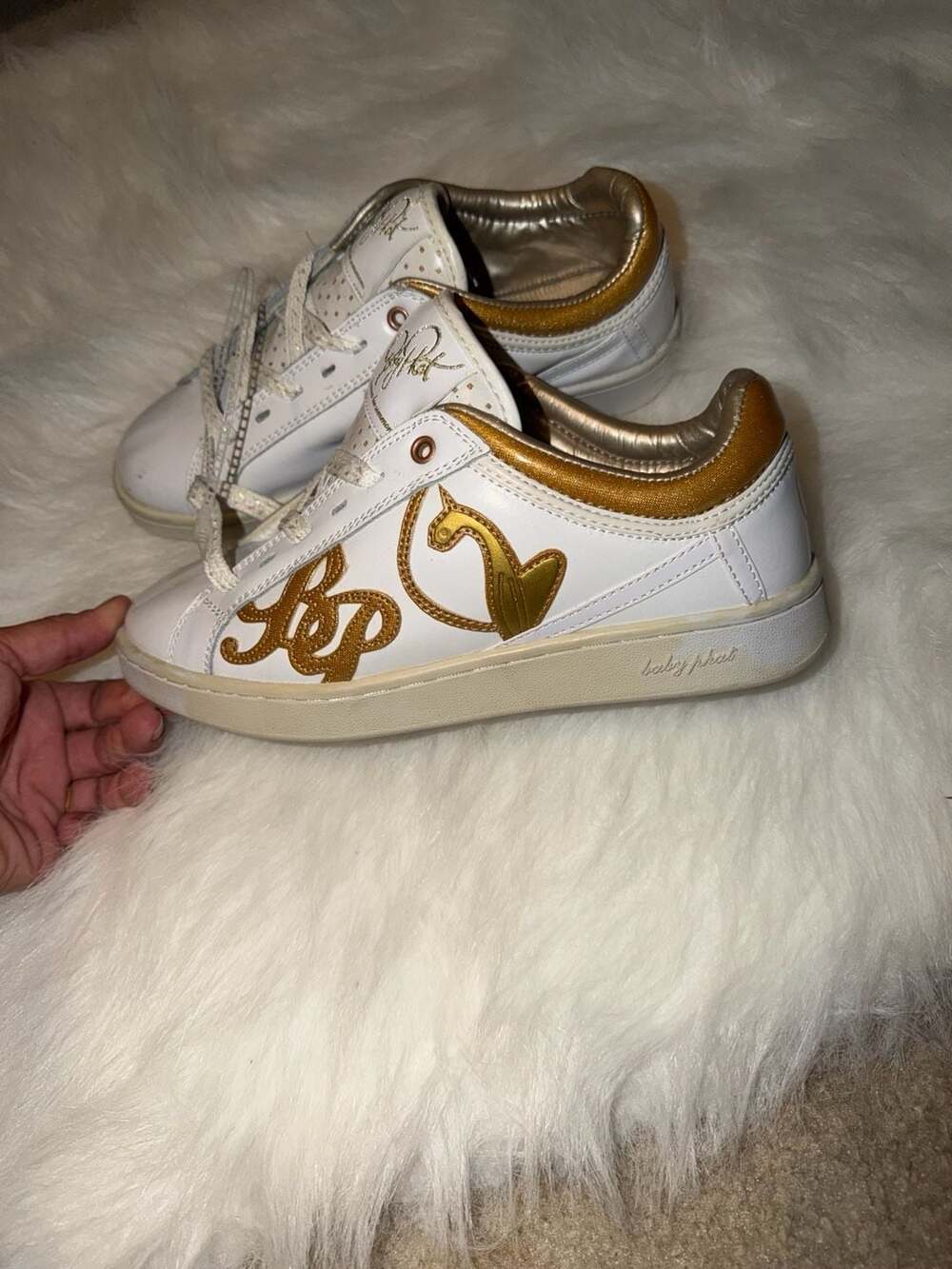 Vintage Baby Phat Kimora Lee Simmons White and Gold Leather Sneakers